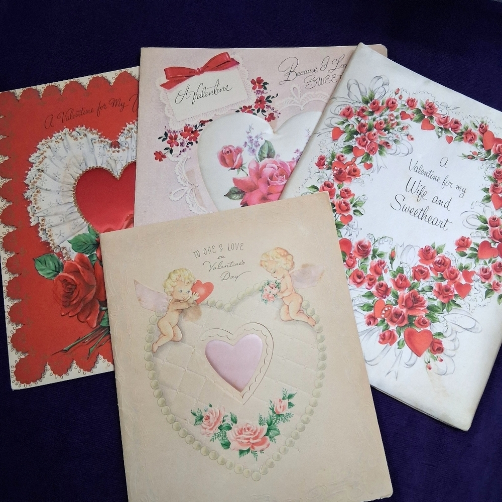 Vintage Valentines Day Cards 1940s 1950s Lot Signed From Husband To Wife